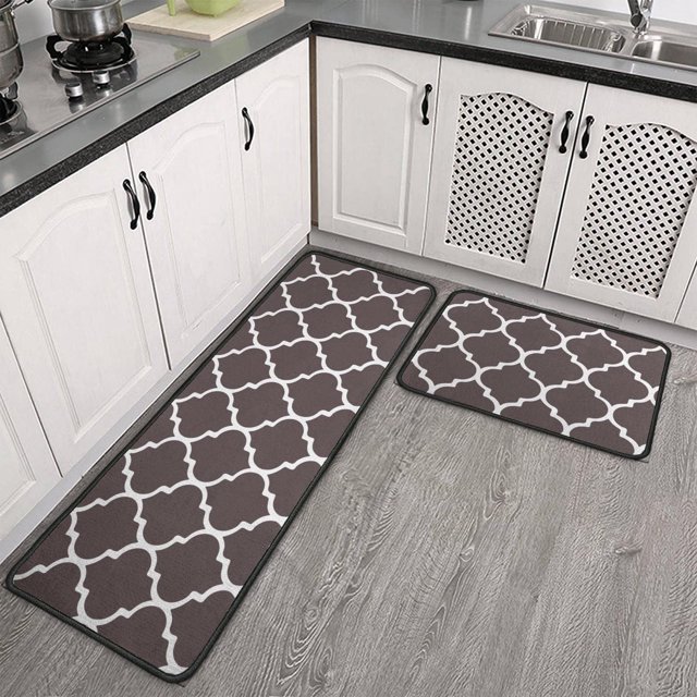 Kitchen Mat Set 2 Pieces Cushioned Anti-Fatigue Floor Mat, Waterproof Kitchen Mats and Rugs Light Duty PVC Ergonomic Comfort Standing Crystal Velvet Mat for Kitchen, Floor Home, Office, Sink, Laundry