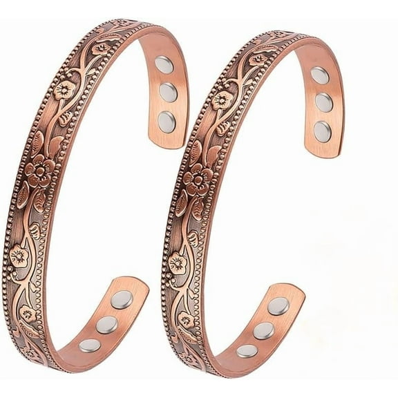 Wollet 2PCS Copper Bracelets for Women, Pure Copper Cuff Bangle Adjustable
