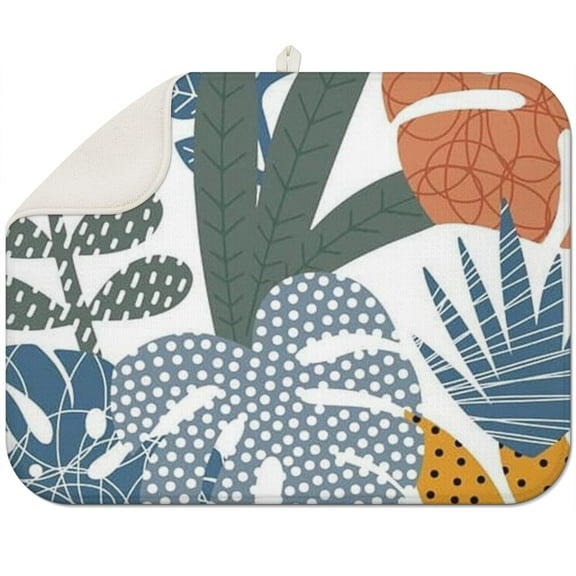 Soft microfiber boho dish drying mat 18x24 Inch with artistic floral prints, designed for effective moisture absorption