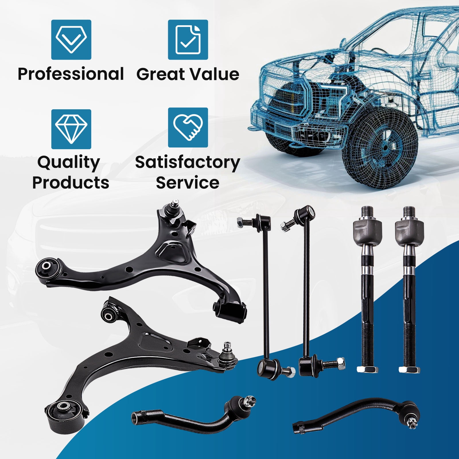 maXpeedingrods 8Pc Front Lower Control Arms for Hyundai Santa Fe 2007-2012 Kia Sorento 2011-2013, Suspension Kit w/Sway Bar Links Outer Inner Tie Rods