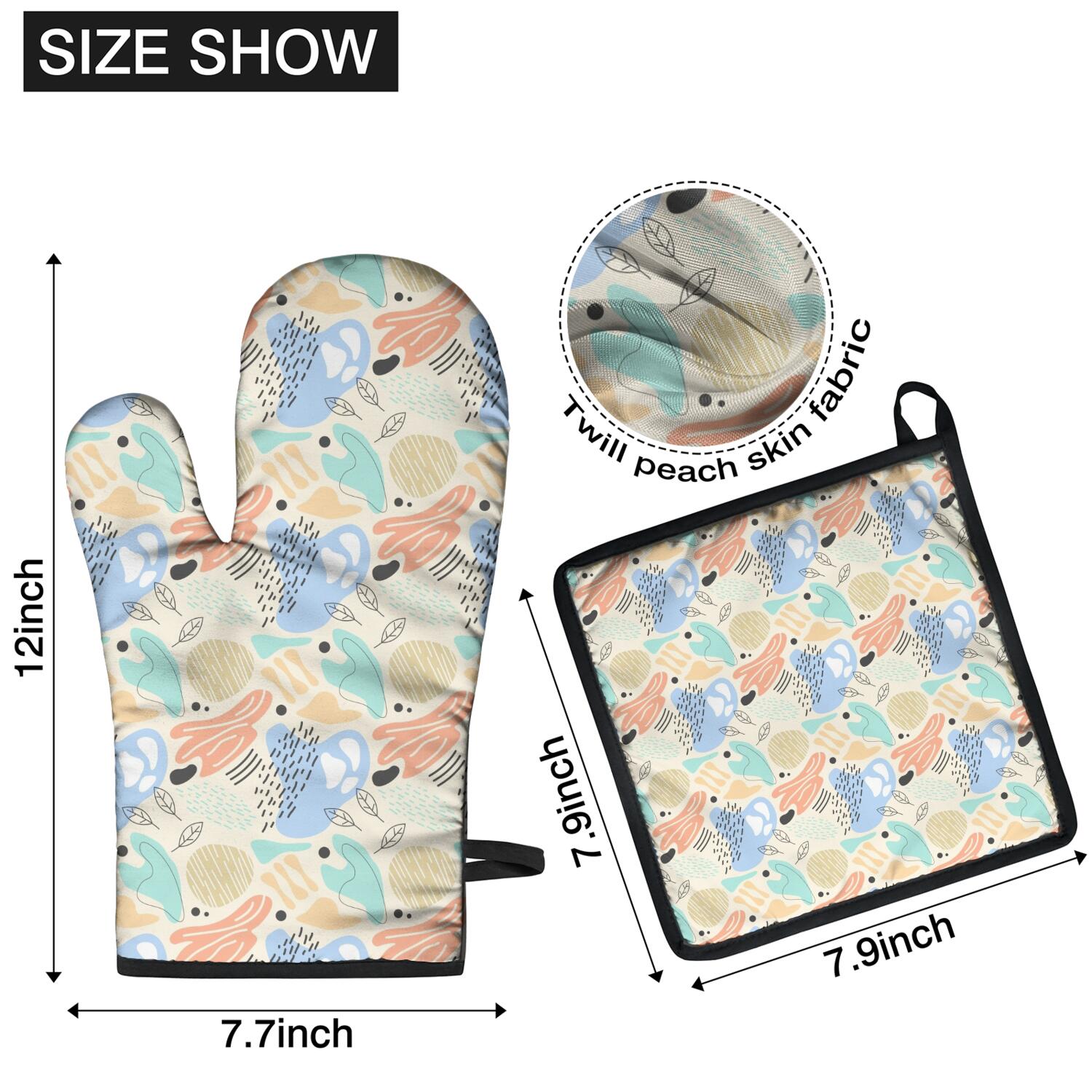 Floral Pattern Oven Mitts and Pot Holders Set Of 4, Heat Resistant Kitchen Gloves with Non-Slip Grip, Hanging Loop, Soft Cotton Lining for Baking, Cooking, Grilling, Barbecue