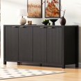 thumbnail image 1 of 55" Farmhouse Sideboard - 4 Doors with Storage Slots, Solid Wood Trim (Black), 1 of 4
