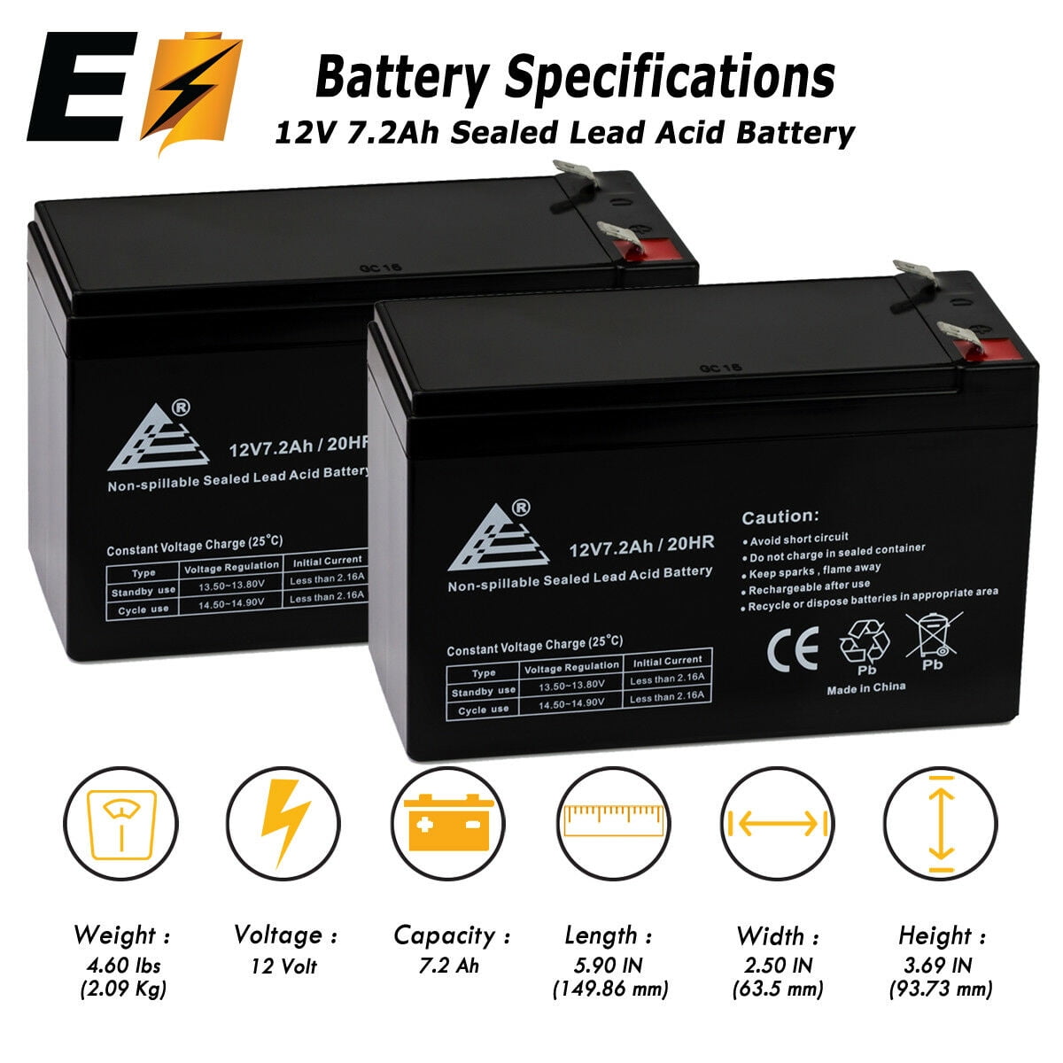 2 PACK of 12V 7.2AH Battery Replaces Razor Ground Force Drifter