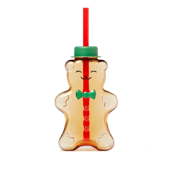 hulanddfd Cute Bear Water Cup - Bear-Shaped Glass Cup with Lid and Straws Dishwasher Safe Winter Glass Bottle Mug for Home Office Travel Red