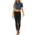 thumbnail image 2 of INSPIRE CHIC Women's Cropped Denim Jacket Short Sleeve Button Front Jean Jacket L Dark Blue, 2 of 6