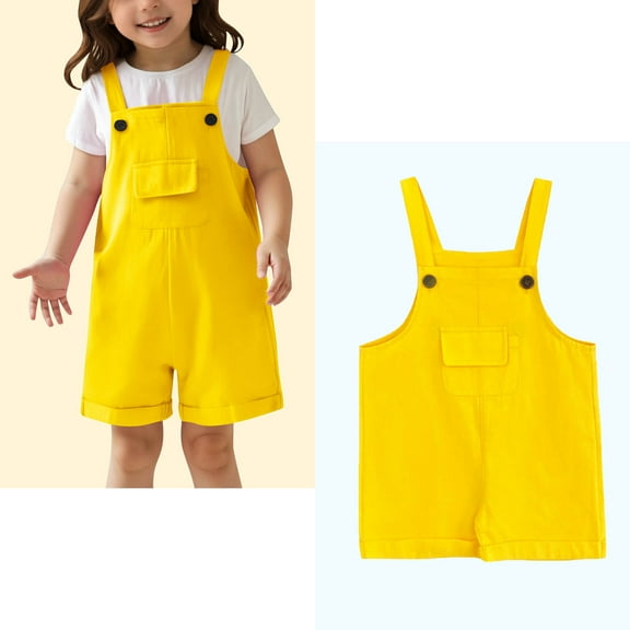 Kids Cute Jumpsuit Kids Casual Sleeveless Romper Girls Loose Rompers with Pockets Yellow Jumpsuit 6-7 Years Old Girl Clothes