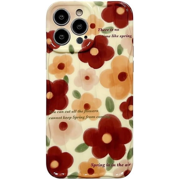 Retro Oil Paiting Flowers Water Ripple Soft Phone Case Compatible with iPhone Case (Yellow,iPhone 13 Pro)