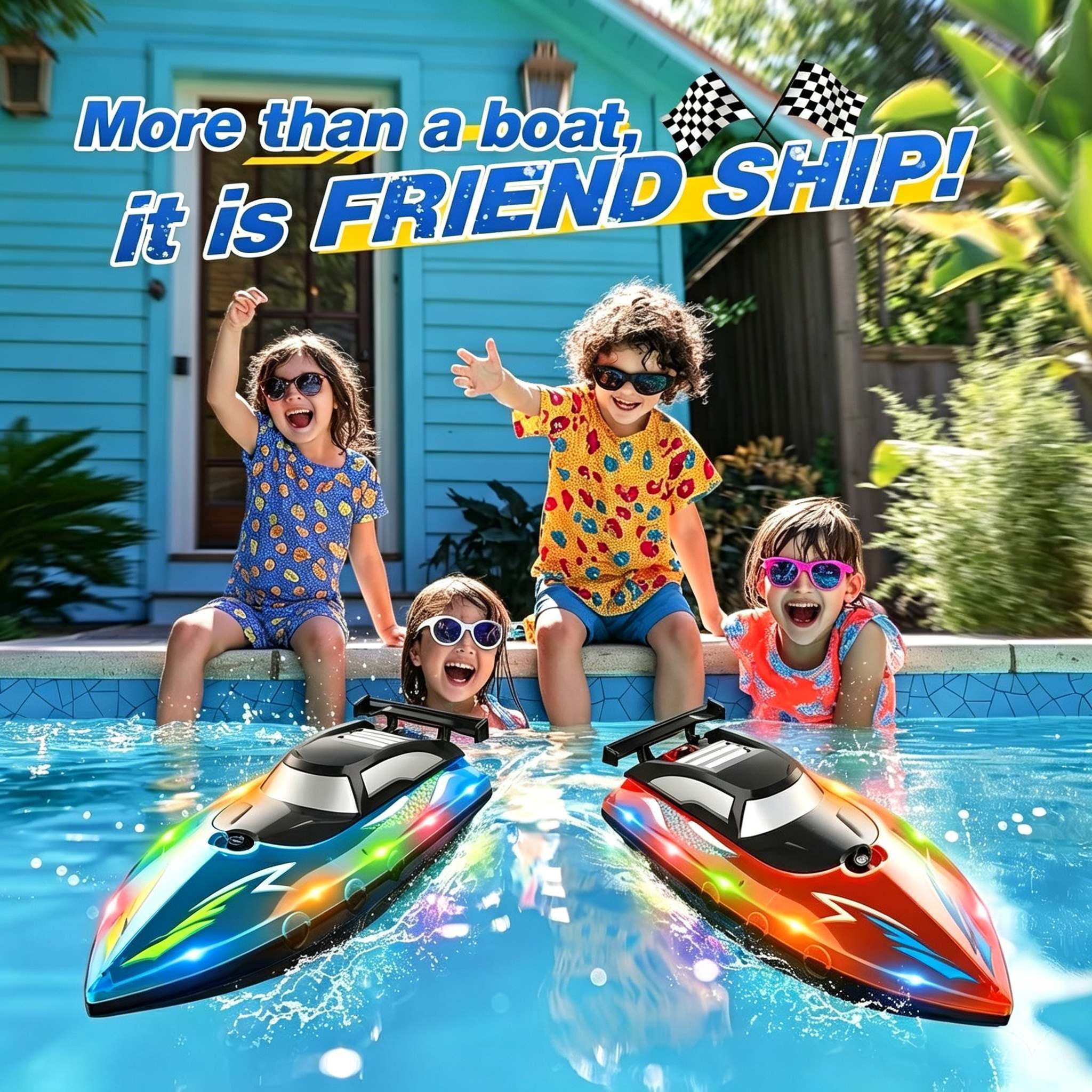 Tigozz RC Boat with LED Lights for Adults and Kids, 2.4GHz Fast Remote Control Speedboat for Lakes and Pools, Motorized High Speed Water Toys, Red