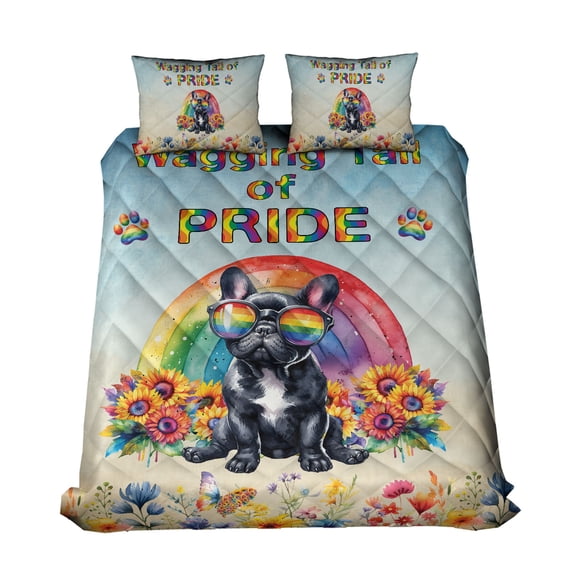 Wagging Tail French Bulldog Celebrates Rainbow Pride Month LGBT LGBTQ Quilt Bedding Set Dog Lover Gifts 1 Blanket Bed Cover 2 Pillowcases - 01003