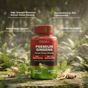ORZAX Vegan Korean Panax Ginseng Capsules with 30% Ginsenosides for Performance & Energy Supplements for Women and Men - Red Ginseng for Enhanced Focus (120 Veg Capsules)