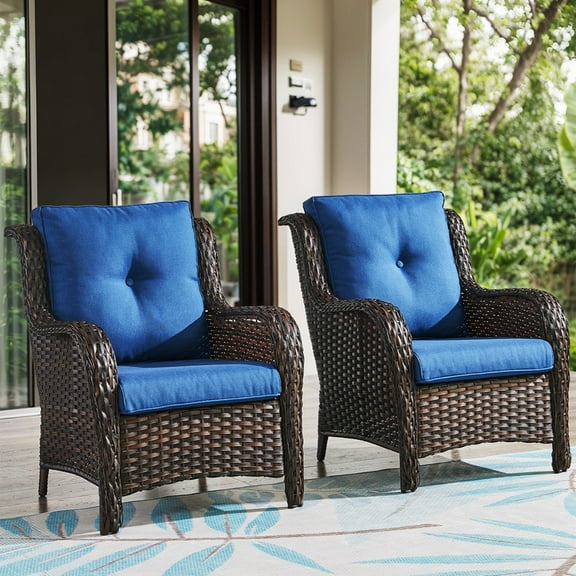 Bellefurn Patio Wicker Chairs Set of 2,High Back Outdoor Rattan Patio Chairs Outdoor Conversation Set for Garden Backyard Proch Deck
