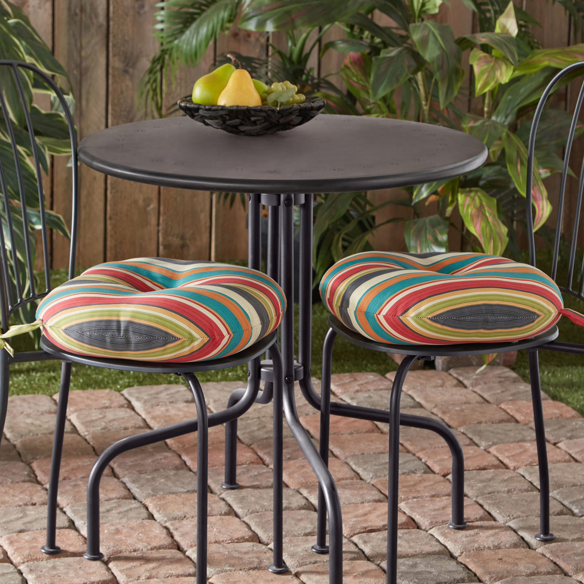 Greendale Home Fashions SunSet Stripe 15 in. Round Outdoor Reversible Bistro Seat Cushion (Set of 2) - image 3 of 6