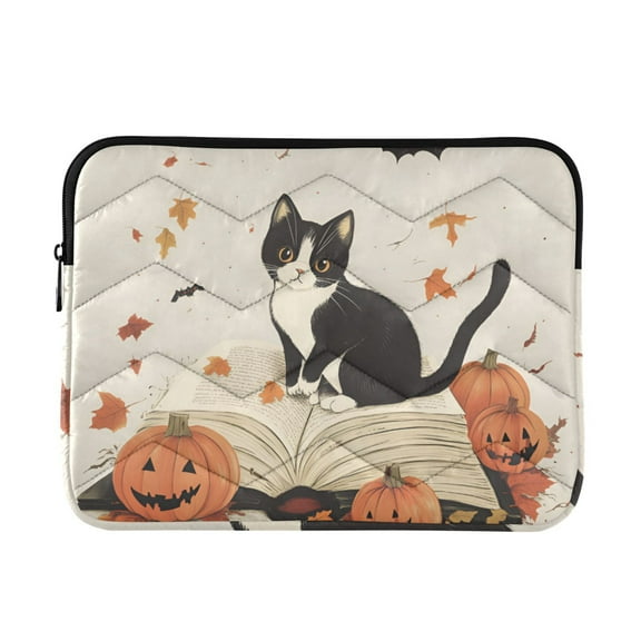 FORMRS 13-13.3 inch Laptop Sleeve Case Soft Carrying Quilted Computer Bag Cover, Gray Cartoon Halloween Cat