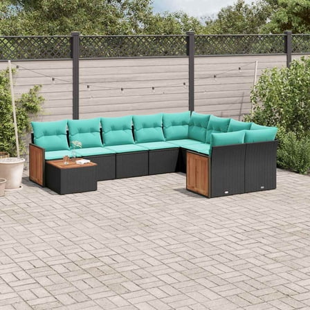 vidaXL 10 Piece Patio Sofa Set with Cushions Black Poly Rattan