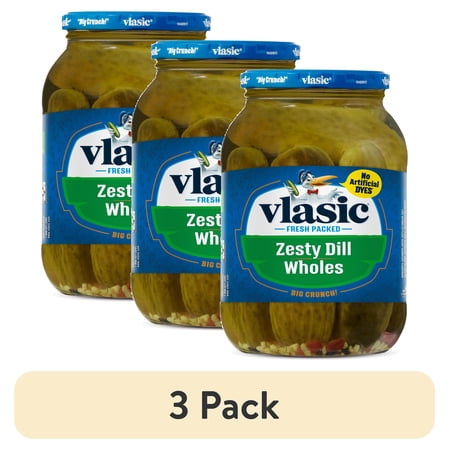 (3 pack) Vlasic Zesty Dill Whole Pickles, Keto Friendly, 46 fl. oz.