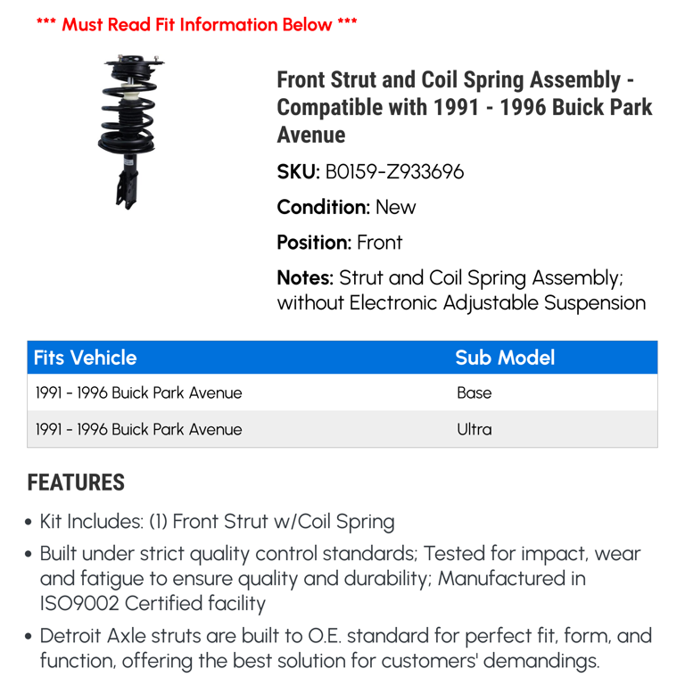 Front Strut and Coil Spring Assembly - Compatible with 1991 - 1996