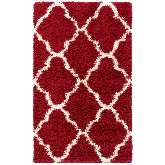 SAFAVIEH Dallas Logan Geometric Shag Area Rug, Red/Ivory, 3' x 5'