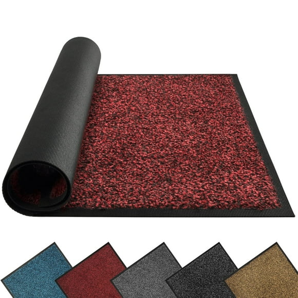 Mibao Dirt Trapper Door Mat for Indoor&Outdoor 20"" x 32"" Red Black Washable Barrier Door Mat Heavy Duty Non-Slip Entrance Rug Shoes Scraper Super Absorbent Front Door Mat Carpet