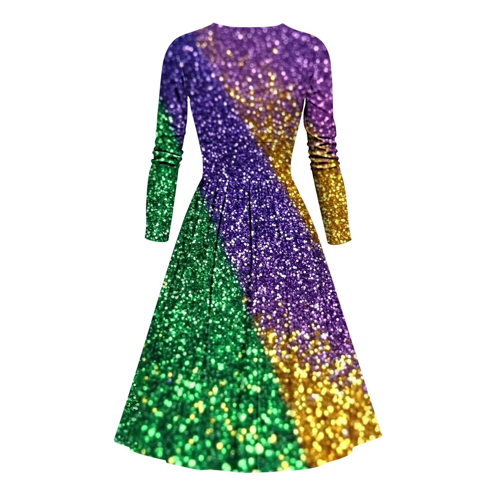 purple gold green dress Jjayotai Mardi Gras Costume Dress, Women Carnival Long Sleeve Dresses, Stripe Print Outfits, Suit for Cocktail Party Multicolor XL autopostr_pinterest_71312