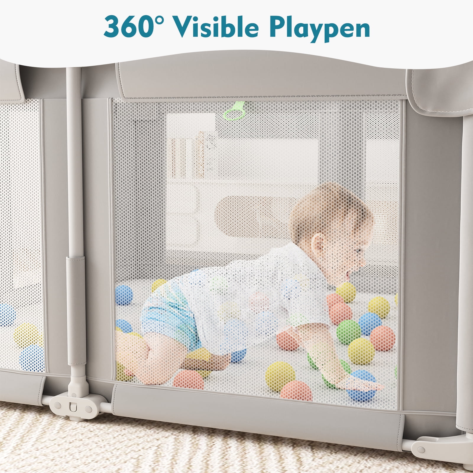 Baby Playpen 51" x 51", Play Pens for Babies and Toddlers Baby Fence Play Yards for Indoor & Outdoor with Breathable Mesh Anti-Fall Playpen, Gray