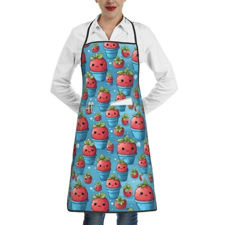 

Lukts Cute Strawberry Flower Pot Pattern Kitchen Apron Waterdrop Resistant Apron with adjustable Aprons for Women and Men with Pockets Cooking Apron