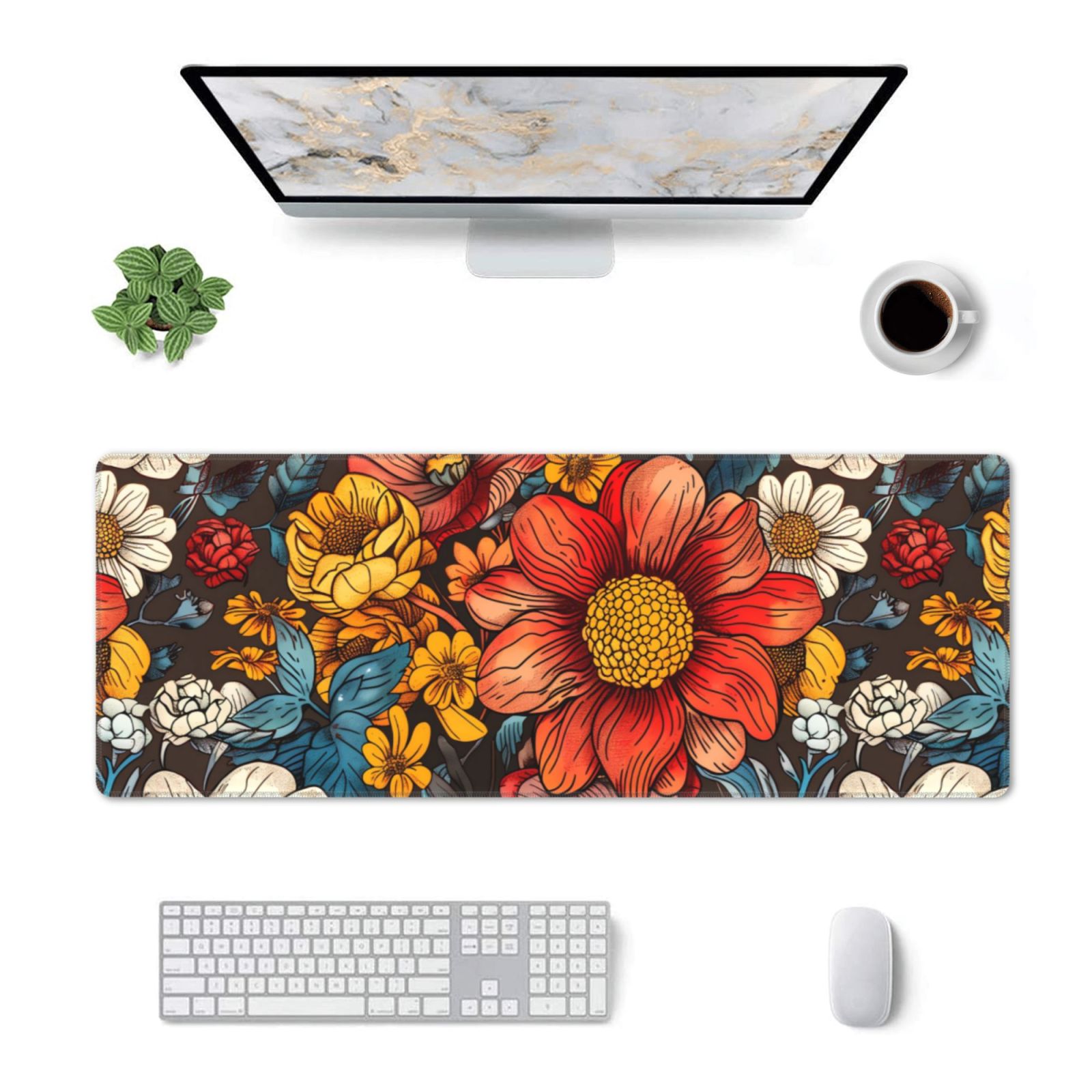 French KOKO Large Desk Pad Mouse Pad - 30x15 Inch XXL Extended Protector With Inspirational Quotes, Neon Colors