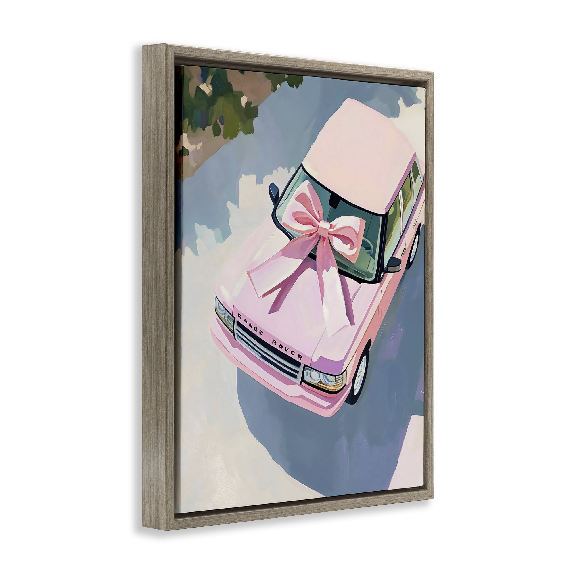 Stupell Industries Pink Luxury Rover with Ribbon Brown Framed Floater Canvas Wall Art, design by The Prints Vibe