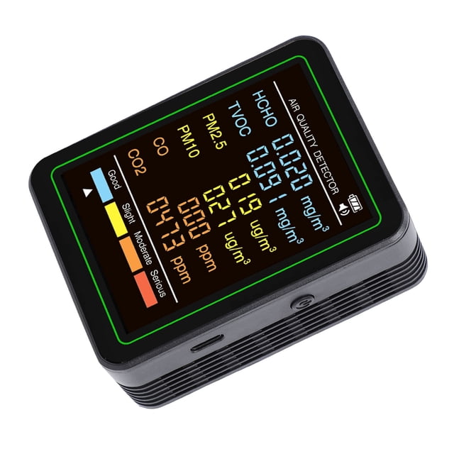 Monitor De Aire 6 En 1 Con CO CO2 TVOC HCHO PM2.5 PM10 Detección Sensor Infrarrojo Pantalla LCD A Color Probador De Aire Doméstico Portátil Negro
