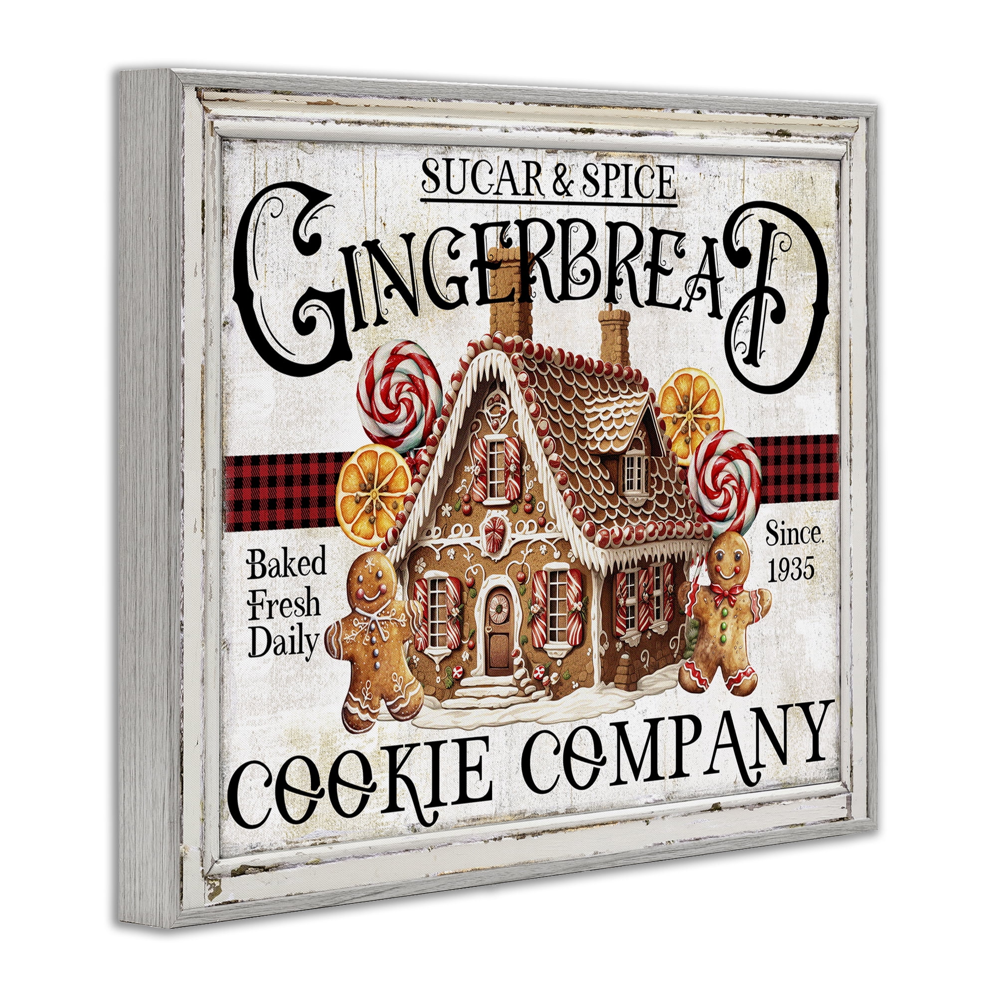 Stupell Industries Gingerbread Vintage Sign Holiday Painting Gray Framed Art Prints Wall Art, 14 x 11