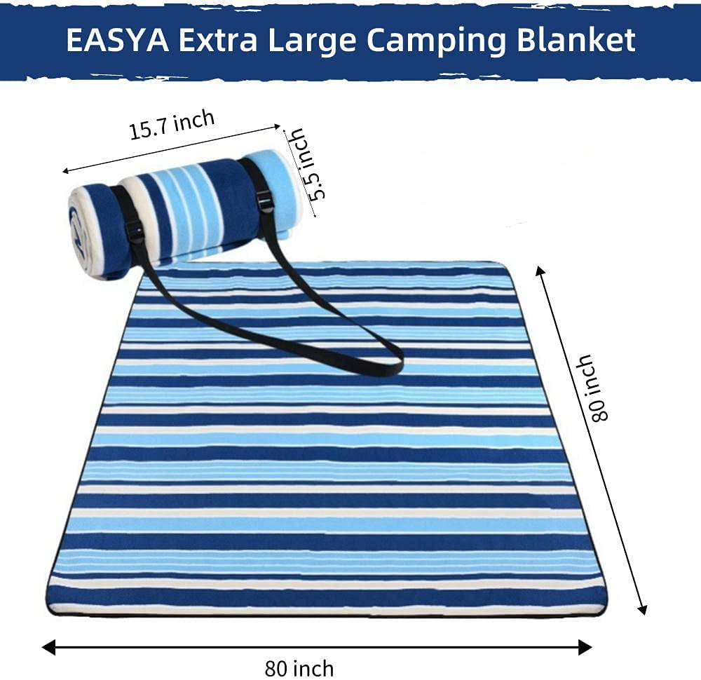 EASYA Outdoor Picnic MatExtra Large Sand Free Waterproof Beach Blanket80×80 inch Camping MatOversized Foldable Lightweight Picnic Accessories Blanket with 1 Bag and 4 Mat Clips for Vacation 