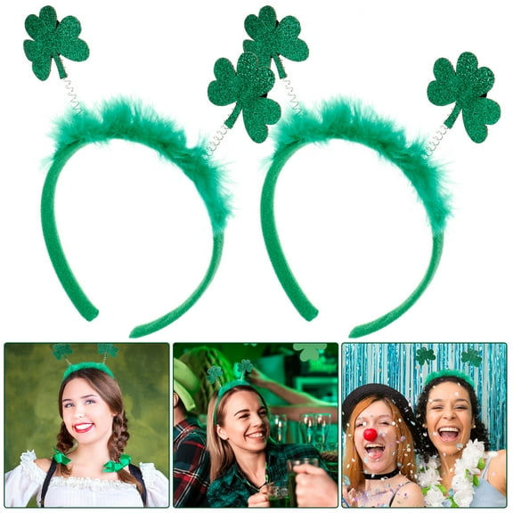 LOLIPPYY 2pcs Embellished Headband Green Plush Festival Hair Accessories for Women