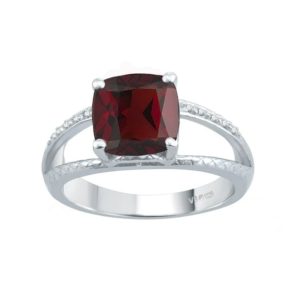 Sterling Silver with Natural Garnet and White Topaz Split-Shank Cocktail Ring