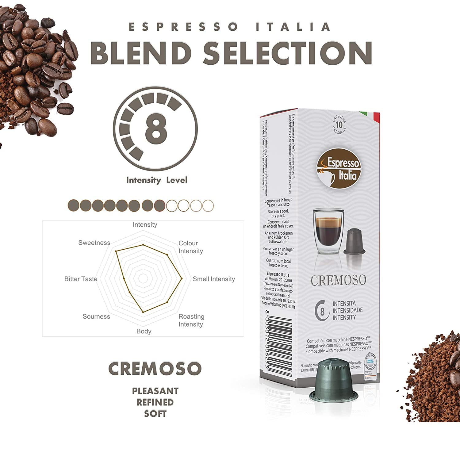 Espresso Italia Naturally Caffeinated Coffee Pods, 200 capsules, Variety Pack
