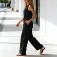 thumbnail image 6 of ibuvkizy Linen Outfit Set Women 2 Piece Sleeveless Round Neck Asymmetrical Hem Tank Tops and High Waist Wide Leg Pants with Pockets and Drawstring,Casual Loose Lounge Sets for Summer Beach Vacation, 6 of 7
