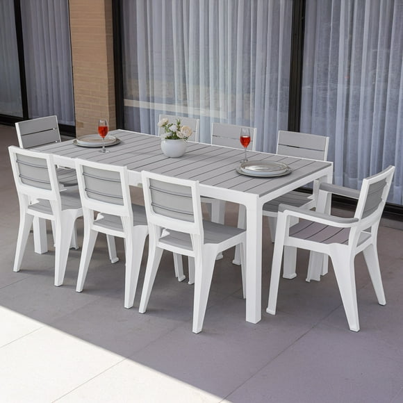 Juego De Comedor Exterior 8 Puestos Tipo Madera silver