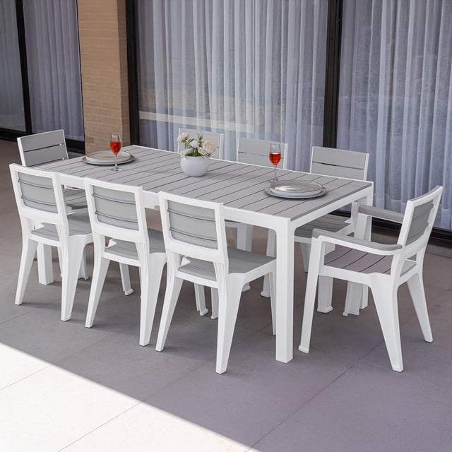 Juego De Comedor Exterior 8 Puestos Tipo Madera silver
