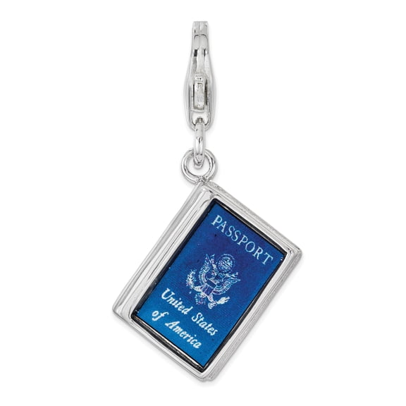 Sterling Silver Amore La Vita Polished 3-D Enameled Passport Charm Pendant with Fancy Lobster Clasp