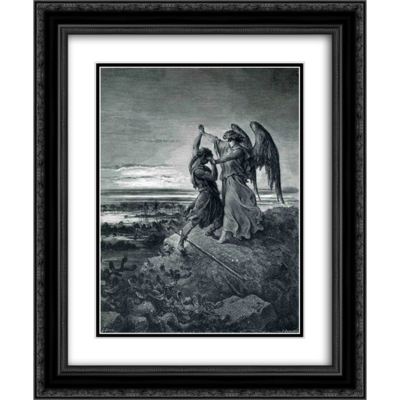 Gustave Dore 2x Matted 20x24 Black Ornate Framed Art Print 'Jacob Wrestling with the Angel'