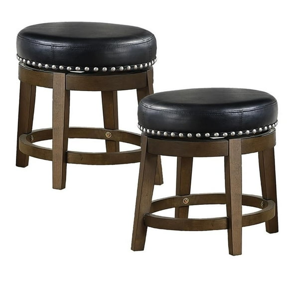Pemberly Row 18" Faux Leather Round Swivel Dining Stool in Black (Set of 2)