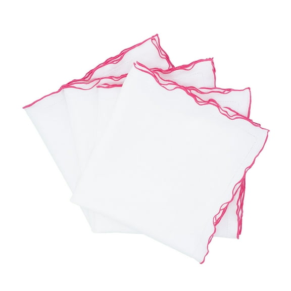 Napkins With Pink Scalloped Hemstitch Edges, Set of 4