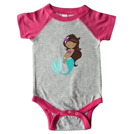 

Inktastic African American Mermaid Brown Hair Sea Star Gift Baby Girl Bodysuit