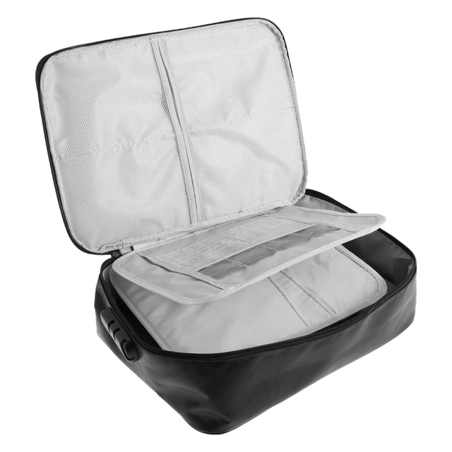 Grusce Fireproof Document Bag Waterproof 3 Layers Document Organizer with Lock Safe File Storage Case Portable File Organizer Multifunctional Document Safe for Document File Laptop Cash Certificate