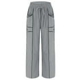 thumbnail image 4 of felwors Barrel Sweatpants Women High Waisted Wide Leg Lounge Pants Casual Fall Drawstring Contrast Patchwork with Pockets Light Gray, XL, 4 of 5