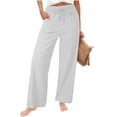 thumbnail image 3 of Diufon White Linen Pants Women Summer Boho Wide Leg Palazzo Pants Casual Drawstring High Waisted Trousers with Pockets, 3 of 9