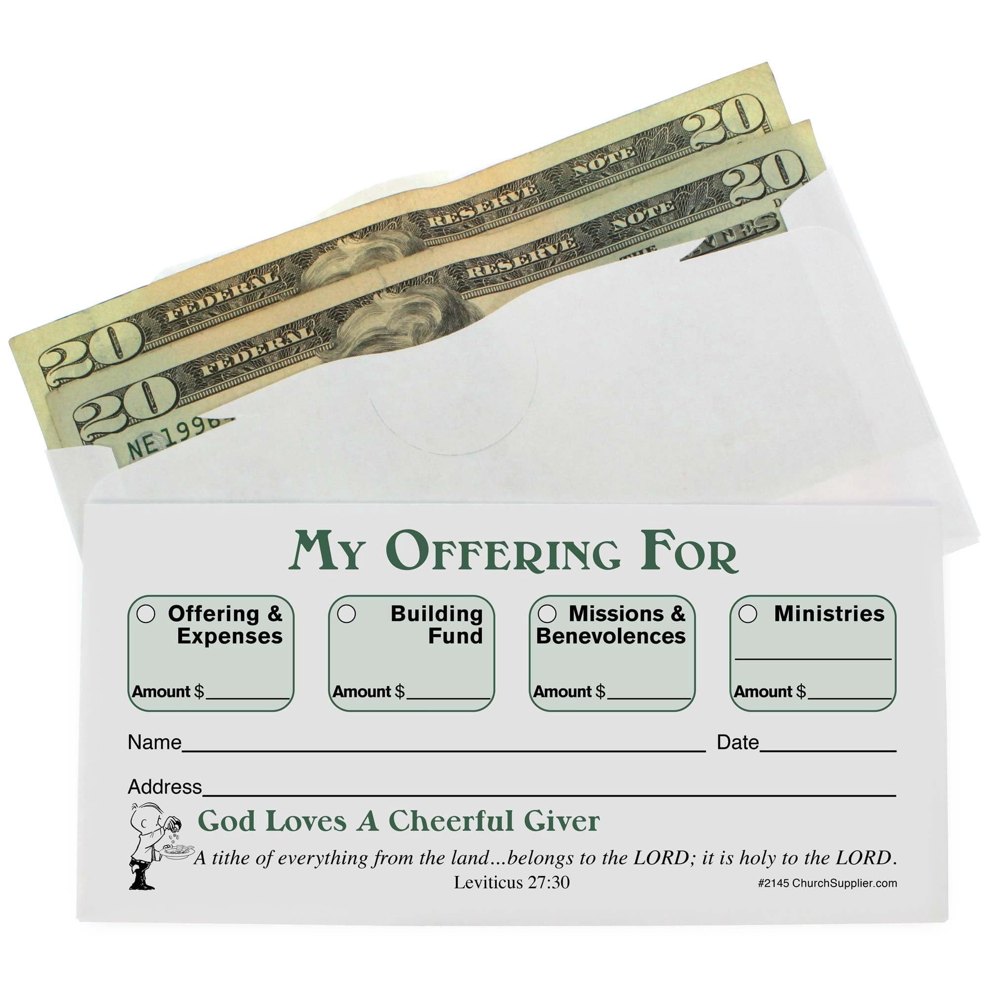 My Offering For Church & Ministries Envelopes Dollar Bill Size Pkg of 200