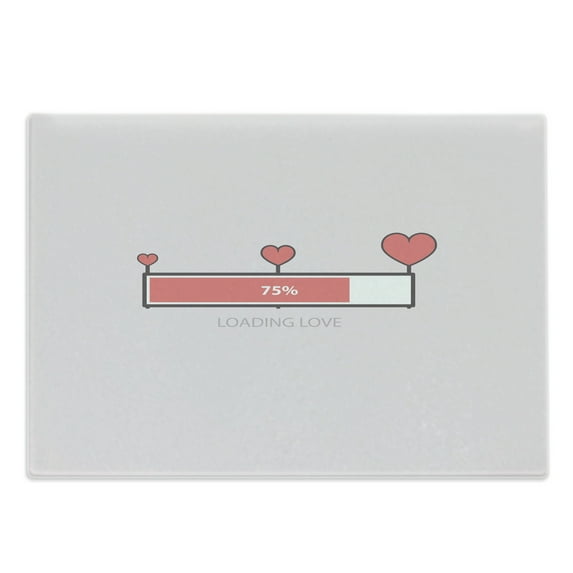 Valentine's Day Cutting Board, Design with Loading Love Lettering Meter, Decorative Tempered Glass Cutting and Serving Board, in 3 Sizes, by Ambesonne