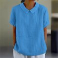thumbnail image 3 of Besolor Women Summer Cotton Linen Tops Collared Short Sleeve Plus Size Shirts Casual Loose Solid Dressy Blouse Tunic, 3 of 6