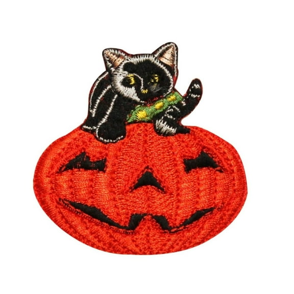 ID 0809 Jack O Lantern And Cat Patch Halloween Night Embroidered IronOn Applique