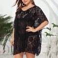 thumbnail image 4 of Xijirk Women's Plus Size Swim Coverup, Viscose Mid-Sleeve Loose Tunic Dress, Casual Pullover Beach Cover Up, 4XL, Black, 4 of 8