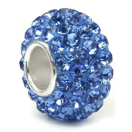 Tanzanite Blue Crystal Ball Bead Sterling Silver Charm Fits Pandora Chamilia Biagi Trollbeads European